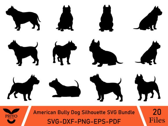 American Bully Dog Silhouette SVG Bundle