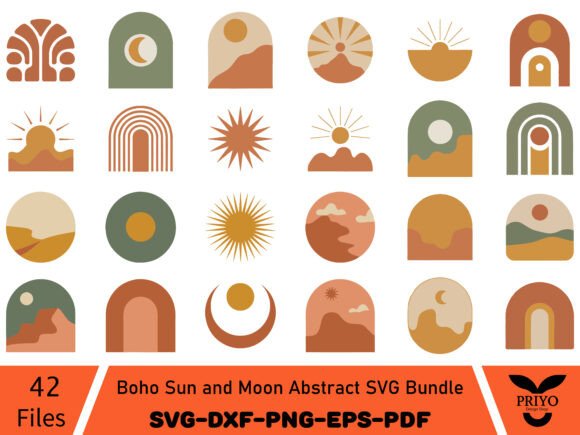 Boho Sun and Moon Abstract SVG Bundle