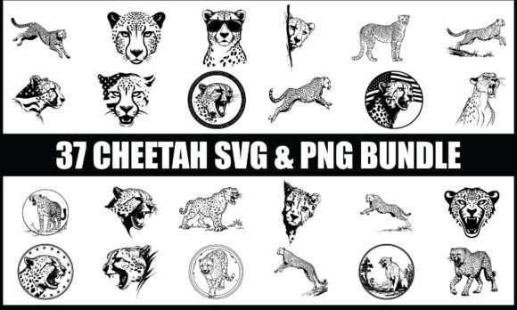 Cheetah SVG PNG Bundle, Safari Animal