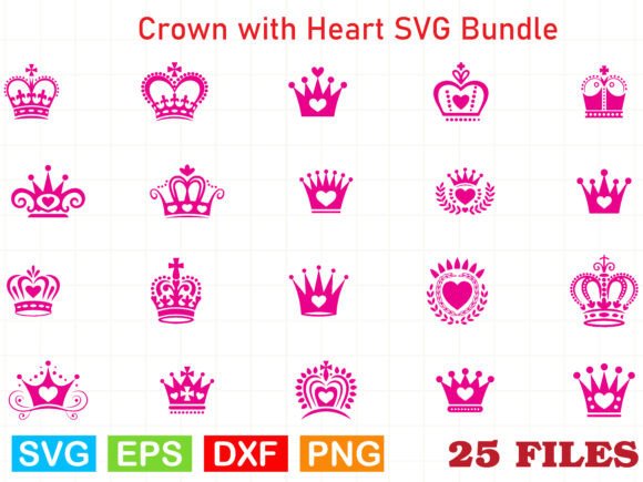 Crown with Heart SVG Bundle