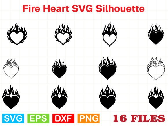 Fire Heart SVG Silhouette Bundle