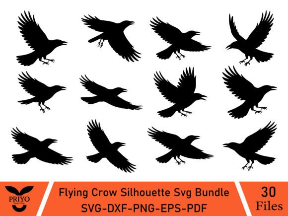 Flying Crow Silhouette Svg Bundle