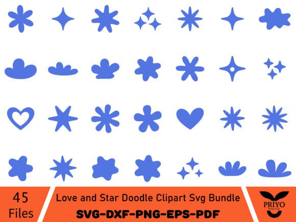 Love and Star Doodle Clipart Svg Bundle