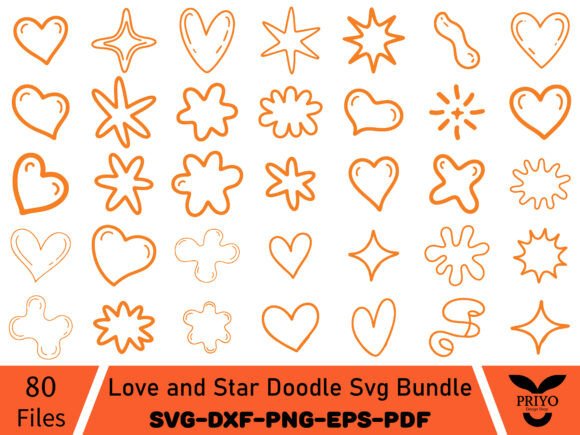 Love and Star Doodle Svg Bundle