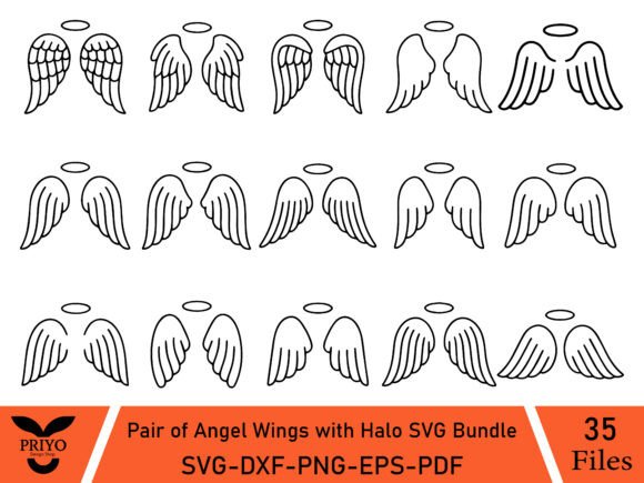 Pair of Angel Wings with Halo SVG Bundle