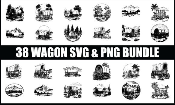 Wagon SVG PNG Bundle, Wooden Wagon Vector